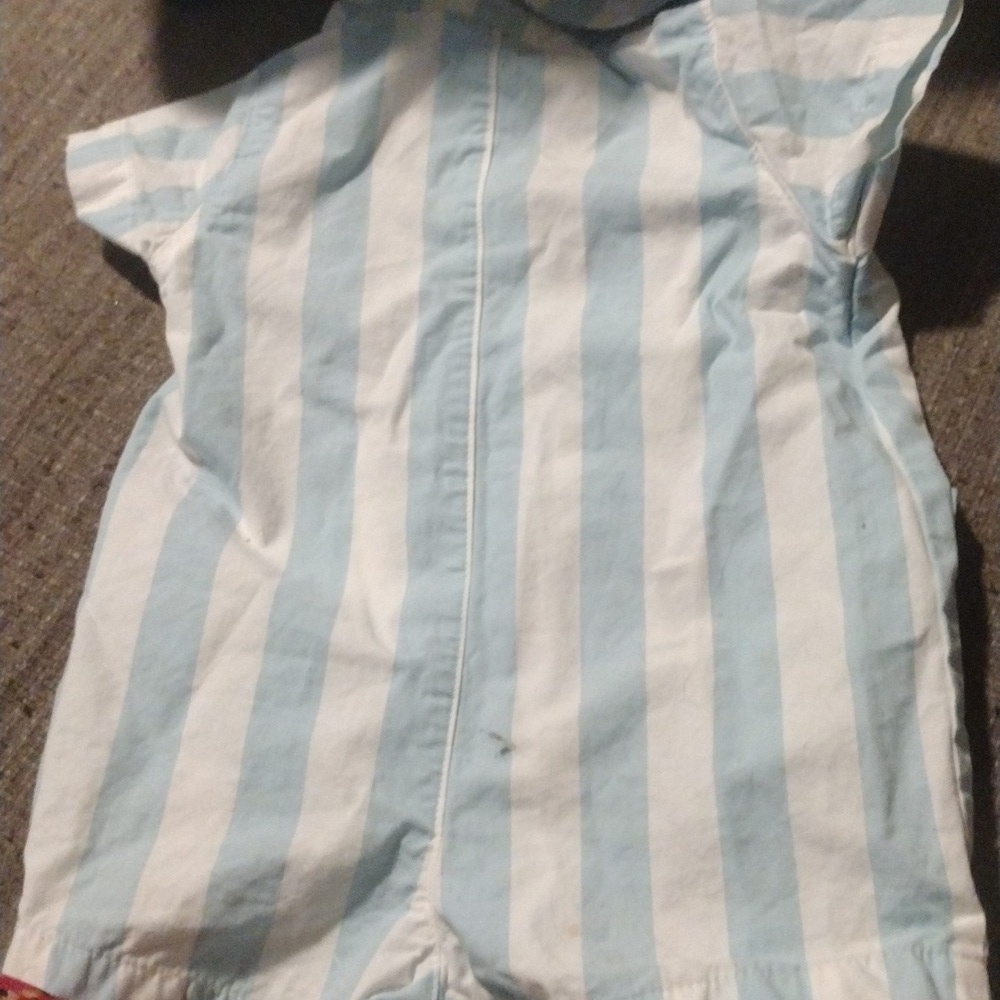 Carter's Newborn  Blue and White Striped Button Down Romper - Picture 3 of 5